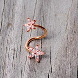 14G Clear Gem Rose Gold Hue Star Flower Spiral Twister Belly Ring