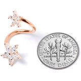 14G Clear Gem Rose Gold Hue Star Flower Spiral Twister Belly Ring