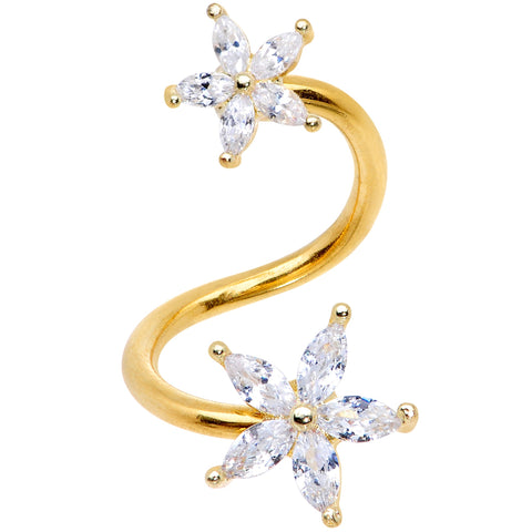 14G Clear Gem Gold Tone Star Flower Spiral Twister Belly Ring