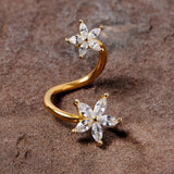 14G Clear Gem Gold Tone Star Flower Spiral Twister Belly Ring