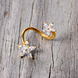 14G Clear Gem Gold Tone Star Flower Spiral Twister Belly Ring