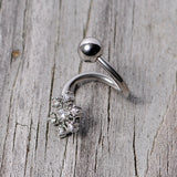 Clear CZ Gem Snowflake Christmas Spiral Twister Belly Ring
