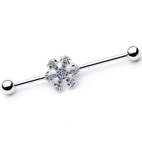 14G Aurora Gem Snowflake Industrial Barbell 38mm