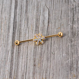 14G Aurora Gem Gold Tone Snowflake Industrial Barbell 38mm