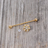 14G Aurora Gem Gold Tone Snowflake Industrial Barbell 38mm