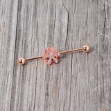 14G Aurora Gem Rose Gold Tone Snowflake Industrial Barbell 38mm