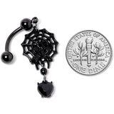 Black Gem Black Spiderweb Halloween Reversible Dangle Belly Ring