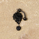 Black Gem Black Spiderweb Halloween Reversible Dangle Belly Ring