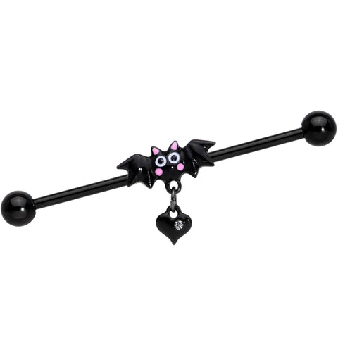 14G Clear Gem Heart Bat Halloween Dangle Industrial Barbell 38mm