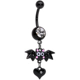 Clear Gem Black Heart Vampire Bat Halloween Dangle Belly Ring