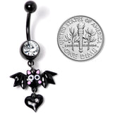 Clear Gem Black Heart Vampire Bat Halloween Dangle Belly Ring