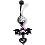 Clear Gem Black Heart Vampire Bat Halloween Dangle Belly Ring