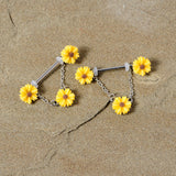 14G 5/8 Yellow Sunflowers Dangle Nipple Ring Set
