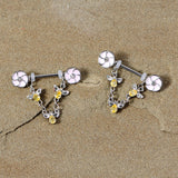 14G 5/8 Yellow Clear Gem Bee Flower Dangle Nipple Ring Set