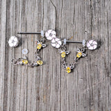 14G 5/8 Yellow Clear Gem Bee Flower Dangle Nipple Ring Set