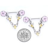 14G 5/8 Yellow Clear Gem Bee Flower Dangle Nipple Ring Set