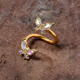 14G 3/8 Aurora Gem Gold Tone Butterfly Spiral Twister Belly Ring