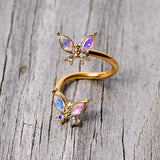 14G 3/8 Aurora Gem Gold Tone Butterfly Spiral Twister Belly Ring