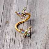 14G 3/8 Aurora Gem Gold Tone Butterfly Spiral Twister Belly Ring