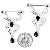 14G 9/16 Black Gem Spider Halloween Dangle Nipple Ring Set