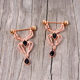 9/16 Rose Gold Tone Black Gem Spider Halloween Dangle Nipple Ring Set