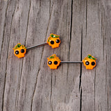14G 5/8 Orange Jack O Lantern Pumpkin Halloween Nipple Ring Set