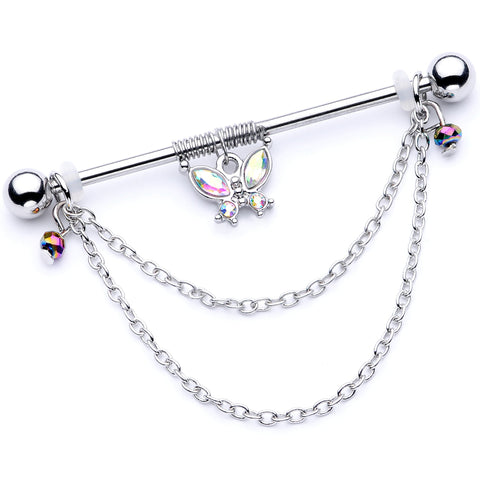 14G Aurora Gem Butterfly Chain Dangle Project Bar 38mm