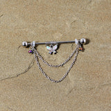 14G Aurora Gem Butterfly Chain Dangle Project Bar 38mm