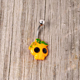Black Gem Orange Pumpkin Jack O Lantern Halloween Belly Ring