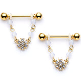 14G 5/8 Clear Gem Gold Tone Dainty Flower Dangle Nipple Ring Set