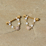 14G 5/8 Clear Gem Gold Tone Dainty Flower Dangle Nipple Ring Set