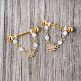 14G 5/8 Clear Gem Gold Tone Dainty Flower Dangle Nipple Ring Set