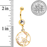 Clear Aurora Gem Gold Tone Circle Star Moon Dangle Belly Ring