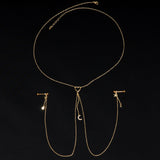 14G 5/8 Clear Gem Gold Tone Heart Star Nipple Chain Necklace