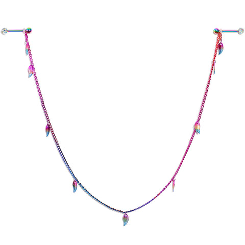 14G 5/8 Clear Gem Rainbow Autumn Leaves Dangle Nipple Chain