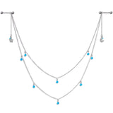 14G 5/8 Blue Gem Moon Star Double Dangle Nipple Chain