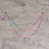 14G 5/8 Blue Gem Rainbow Moon Star Double Dangle Nipple Chain