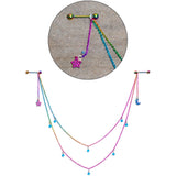 14G 5/8 Blue Gem Rainbow Moon Star Double Dangle Nipple Chain