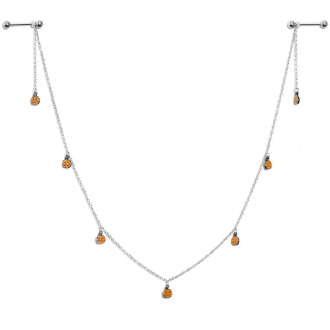 14G 5/8 Orange Pumpkin Patch Halloween Dangle Nipple Chain
