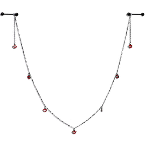 14G 5/8 Red Black Monster Fang Halloween Dangle Nipple Chain