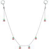 14G 9/16 Clear Gem Red Cherry Captive Ring Dangle Nipple Chain