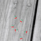 14G 9/16 Clear Gem Red Cherry Captive Ring Dangle Nipple Chain