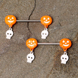 14G 5/8 Orange Pumpkin Skull Halloween Dangle Nipple Ring Set