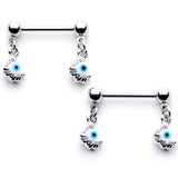 14G 5/8 Blue Eyeball Hand Halloween Dangle Nipple Ring Set
