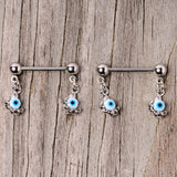 14G 5/8 Blue Eyeball Hand Halloween Dangle Nipple Ring Set