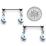 14G 5/8 Blue Eyeball Hand Halloween Dangle Nipple Ring Set