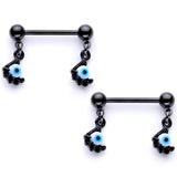 14G 5/8 Black Blue Eyeball Hand Halloween Dangle Nipple Ring Set