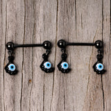 14G 5/8 Black Blue Eyeball Hand Halloween Dangle Nipple Ring Set