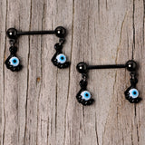 14G 5/8 Black Blue Eyeball Hand Halloween Dangle Nipple Ring Set