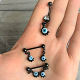 Clear Gem Black Blue Eyeball Hand Halloween Dangle Belly Ring
